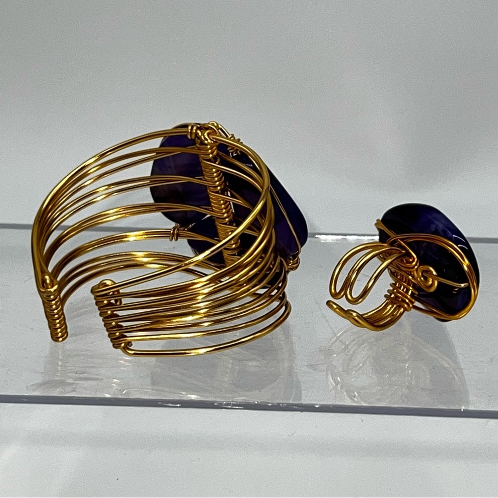 Elegant Purple/Blue and Gold Bracelet and Ring Costume Jewelry 2 Piece Set - Picture 4 of 8